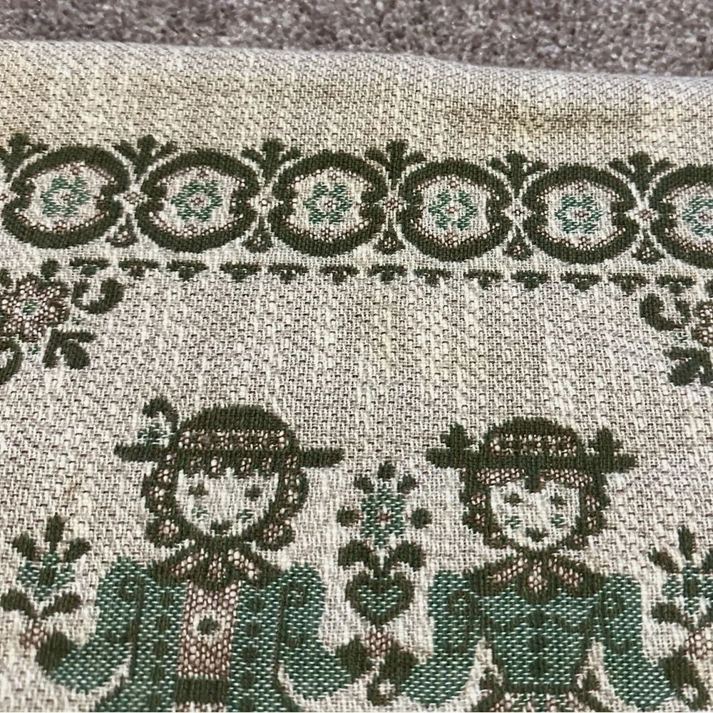 Vintage Austrian Folk Woven Square Pillow Case Boy Girl Beige Green Oktoberfest